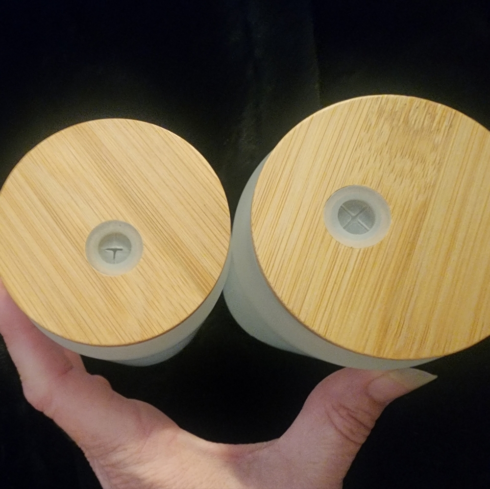 Frosted Glass 16oz Jars with Wooden Lids, NWT - Picture 2 of 3
